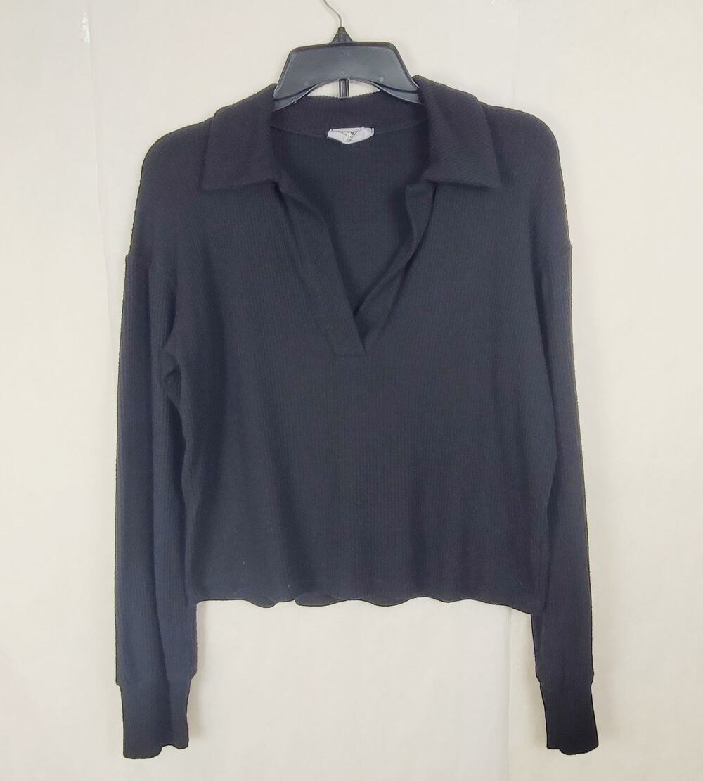 LNA Neve black collared ribbed henley shirt Size XS Minimal Classic Staple